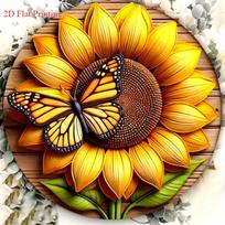 D Flat pc Sunflower and Monarch Butterfly Metal Wall Art   Round VintageStyle Decor with HighResolution Print Weatherpr 20x20cm(8x8inch)