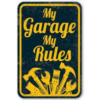Mano garažas Mano taisyklės Metalo ženklai Vintažiniai plakatai Plokštė Sienų dekoras Garažui Autoservisui Barams Kavinėms Klubams Pubams Retro dekoracija 20x30cm（7.8x11.8inch）