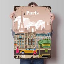 Kelionė į Paryžių Spausdintas plakatas Individualus sienų menas Retro Vintažiniai Metaliniai skardos ženklai Kambario Baro Aksesuarai Dekoracija Namų Namas 20x30cm（7.8x11.8inch）