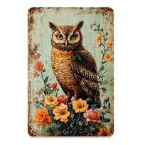 HD Metalinis skardinis ženklas Senovinė pelėda su spalvingomis gėlėmis Retro Metalinė plokštelė Plakatas Sodybos Sodo Sienos Dekoravimui 20x30cm（7.8x11.8inch）