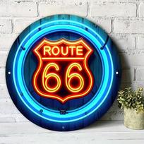 Acrylic Painting Vibrant Neon Glow Route  Sign on Blue Wood Background Retro American Highway Art Wall Decor for Garage Man Ca 20x20cm(8x8inch)