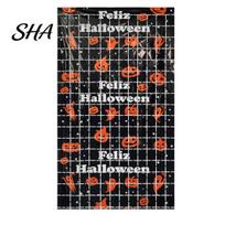 Spooky Holiday Party Decor Halloween Foil Fringe Backdrop, Castle Blood Handprint Pumpkin Atmosphere Tinsel Curtain for Photo Booth, Supplies Theme 3