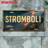 D Flat pc Stromboli Volcano Scenic Metal Plaque Decorative Sign Plaque Vintage Aluminum Sign Travel Lounges Coastal Cafes 15x30cm(5.9x7.8inch)