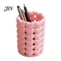 3D Printed Pen Stand Hollow Heart Holder, Aesthetic Stand, Girlish Decorative Container Makeup Brush Multifunctional Storage for Home Office rožinė