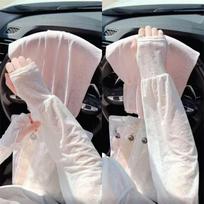 Women's Lace Trim Ice Silk Arm Sleeves  Loose Fit Sun Protection for Driving  Cycling One size fits all