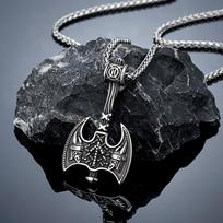 Norse Viking Warrior Stainless Steel Axe Pendant Necklace for Men with Leather Cord 60CM