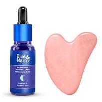 Blue Nectar Rose Quartz Gua Sha Stone for Face with Vitamin C Serum | Natural Face Massager with Plant-Based Face Serum for Dark Spots & Pigmentati