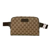 GUCCI Canvas With Leather Sling Bag, Fanny Pack Regular Unisex Ebony/Brown Basic Set (Bag + Dustproof Bag)