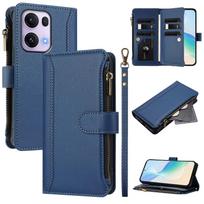 Case for OPPO Reno 13 Pro 5G Premium Leather Zipper Pocket Wallet Phone Case with 9 Card Slots and Detachable Wrist Strap juoda