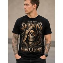 men's black short sleeve t-shirt with grim reaper skull graphic, crew neck, soft cotton feel, gothic metal style, casual streetwear for daily wear S juoda