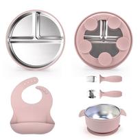 Shockproof Baby Feeding Set Divided Baby Plates Children's Tableware Set  Baby Dining rožinė