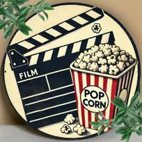 Tin Sign  Retro Film Popcorn Vintage Durable Metal Plaque Wall Decor Home Office Bar Man Cave Wall Art 20x20cm(8x8inch)