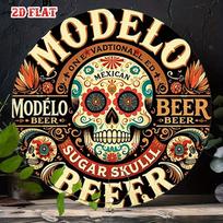 D Flat Metal Sign Modelo Beer Sugar Skull Vintage Mexican Dia De Los Muertos Metal Wall Art Retro Tin Sign for Home Bar Garage 20x20cm(8x8inch)