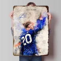 Cole Palmer Football Watercolor Tinplate Poster Customized Wall Art Vintage Metal Signs Retro Tin Plaque for Home Decor Items 20x30cm（7.8x11.8inch）
