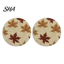 Anti-scratch Cup Holder Coaster 2Pcs Silicone Car Coaster, Round Non-Slip Heat Resistant Mat with Retro Autumn Leaf Decor Floral Print, Waterproof for A