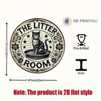Round Iron Cat-Themed Decorative Sign for Litter Box Area - Perfect Gift Idea for Cat Lovers 20x30cm（7.8x11.8inch）