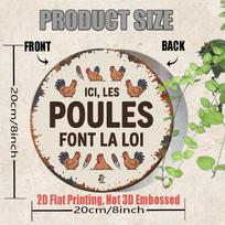 Ici Les Poules Font La Loi Funny Chicken Vintage Round Aluminum Sign 8x8 Inch Farm Coop Home Wall Decor 20x30cm（7.8x11.8inch）