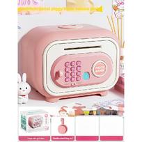 Interactive Fingerprint Password Mini ATM Electronic Piggy Bank Sound Effect Cash Coin Money Safe Box Birthday Gift for Kids rožinė