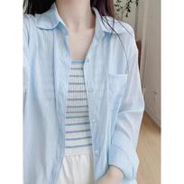 Women's Vintage Hong Kong Style Ice Silk Sun Protection Shirt  Loose Fit Polo Neck Cover Up S