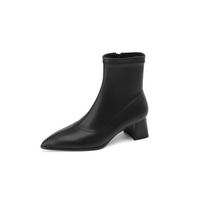 Krazing Pot Microfiber Basic Design Winter Pointed Toe Thick Med Heels Elastic Boots Women Ankle Boots 34 juoda
