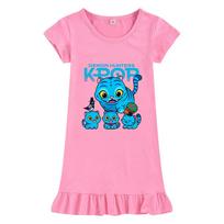 Kids Girls Derpy Kpop Rumi Zoey Mira Print Short Sleeves Ruffle Dress 100cm rožinė