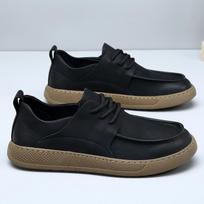 Vintage Men's Brown Split Leather Casual Shoes, Lace-up Driving Loafers, Breathable Comfortable Walking Shoes for Men 38 juoda