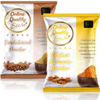Online Quality Store Kasturi Turmeric Powder for Face + Natural Sandalwood | Haldi, Wild Turmeric, Manjal | Chandan for Skin (Pack of 2, 100g eac