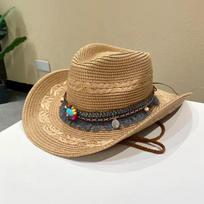 Classic Wide Brim Western Cowboy Hat Woven Tassel Panama Cap Ethnic Style Breathable Sun Hat Men