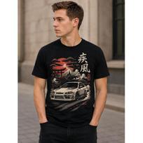 Men's Japanese Drift Car Graphic Tee - Soft Cotton Short Sleeve Crew Neck T-Shirt with Mount Fuji & Torii Gate Design for Streetwear Lovers S juoda