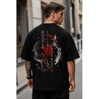 Men's Japanese Koi Fish & Katana Graphic Tee, Oversized Short Sleeve Crewneck Shirt with Cherry Blossom Art Print, Soft Cotton Streetwear Top for S juoda
