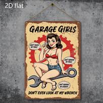 Vintažinis feministinis garažo merginų metalinis sienos menas Įkvepiančios mechaniko citatos Retro skardinės dekoracija garažui  dirbtuvėms  Indo 20x30cm（7.8x11.8inch）