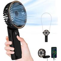 (Black) M12 Summer Cooling Handheld Fan USB Rechargeable Mini Foldable Desktop Fan with Neck Strap mėlyna