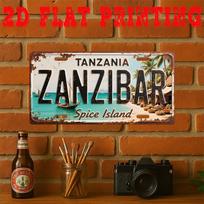 D Flatpc Zanzibaro sala Metalinė skardinė lentelė  Vintažinis Tanzanijos žemėlapis  Arabų rašto sienos menas Prieskonių sala Retro paplūdimio namelio dekoras 15x30cm(5.9x7.8inch)