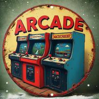 Retro Arcade Metal Wall Art D Flat Retro Arcade Metal Wall Art Sign  xcm Vintage Aluminum Tin Painting with Class 20x20cm(8x8inch)