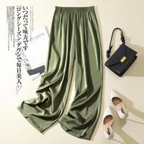 Ice Silk Wide-leg Pants Woman Summer  Elastic Waist Satin Straight Trousers Solid Casual Loose Acetate Women's Pants S