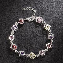 12-Piece Magic Cube Silver Plated Square White Diamond Color Bracelet null
