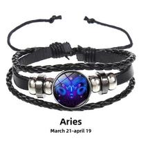 Meier poros apyrankė 12 zodiako ženklų daugiasluoksnė pintas šviečianti punk karvės odos žvaigždėto dangaus apyrankė black