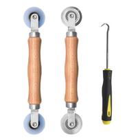 3Pcs Screen Tool, Window Screen Spline Roller Tool with Wooden Handle and Steel/Nylon Bearing Wheels, Mesh Screen Door Repair Kit Durable and Easy Nylon & Stainless Steel