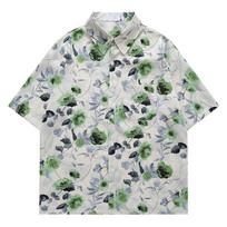 Hawaiian vacation wind flower shirt men's short-sleeved ice silk quick-drying 2025 casual loose ruffian handsome men's top shirt S