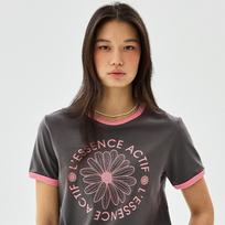 [mardimercredi] Slim Ringer T-shirt Actif Emblem - Charcoal Indian Pink F