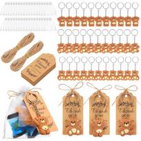 120 Pcs Bear Baby Shower Favor Bear Party Favor Cute Keychain with Organza Bag, Thank You Paper Tag and Rope for Guest Girl Boy Birthday Party Supply 120PCS
