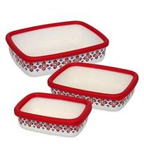 Fuji Enamel Cukka Shallow Square Containers L S, M, (Red, 3-piece set)