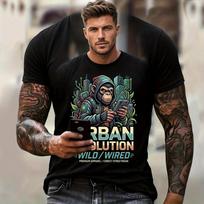 Men's Cyberpunk Ape Graphic Tee - Short Sleeve Crew Neck Streetwear Shirt with Futuristic City Print, Soft Cotton Blend for Urban Daily Wear & S juoda