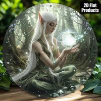Fantasy Forest Elf with Glowing Magic Crystal Ball Round Metal Tin Sign D Flat Printing Wall Plaque For Home Decor 20x20cm(8x8inch)