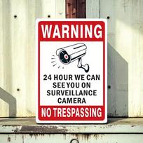 Vintage Metal Tin Sign Hour Surveillance Camera Monitoring No Trespassing Warning Poster Wall Hanging Decorative Sign for 20x30cm（7.8x11.8inch）