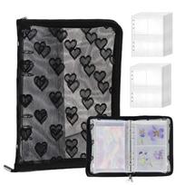 Tibemi Lace Heart Pattern Trading Card Case A5 Zippered Pashakore Storage File Trading Card Binder Refill 20 Sheets 160 Cards Capacity Fan Goods juoda
