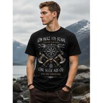 Men's Viking Graphic Tee with Norse Runes & Axes, Short Sleeve Crew Neck Soft Cotton T-Shirt for Outdoor Adventure and Casual Wear S juoda