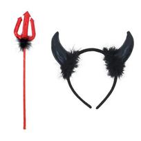 Princess Halloween Costume Accessory With Devil Horns And Tail For Party Performances BlackSuit