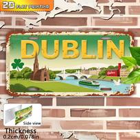 HD Metalinis skardinis ženklas Dublinas Airija Miesto panorama Vintažinio numerio plokštelės stiliaus Retro sienos meno dekoras namams, barui, garažui 15x30cm(5.9x7.8inch) yellow