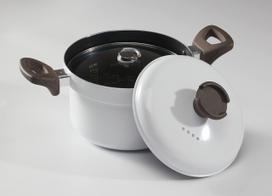 Rice Cooker IH and Gas Inner Glass Outer Aluminum Measuring for Cooking Gift Pot, 5-cup capacity, 20cm, White, Compatible, Double-handled, Lid, Lid, balta